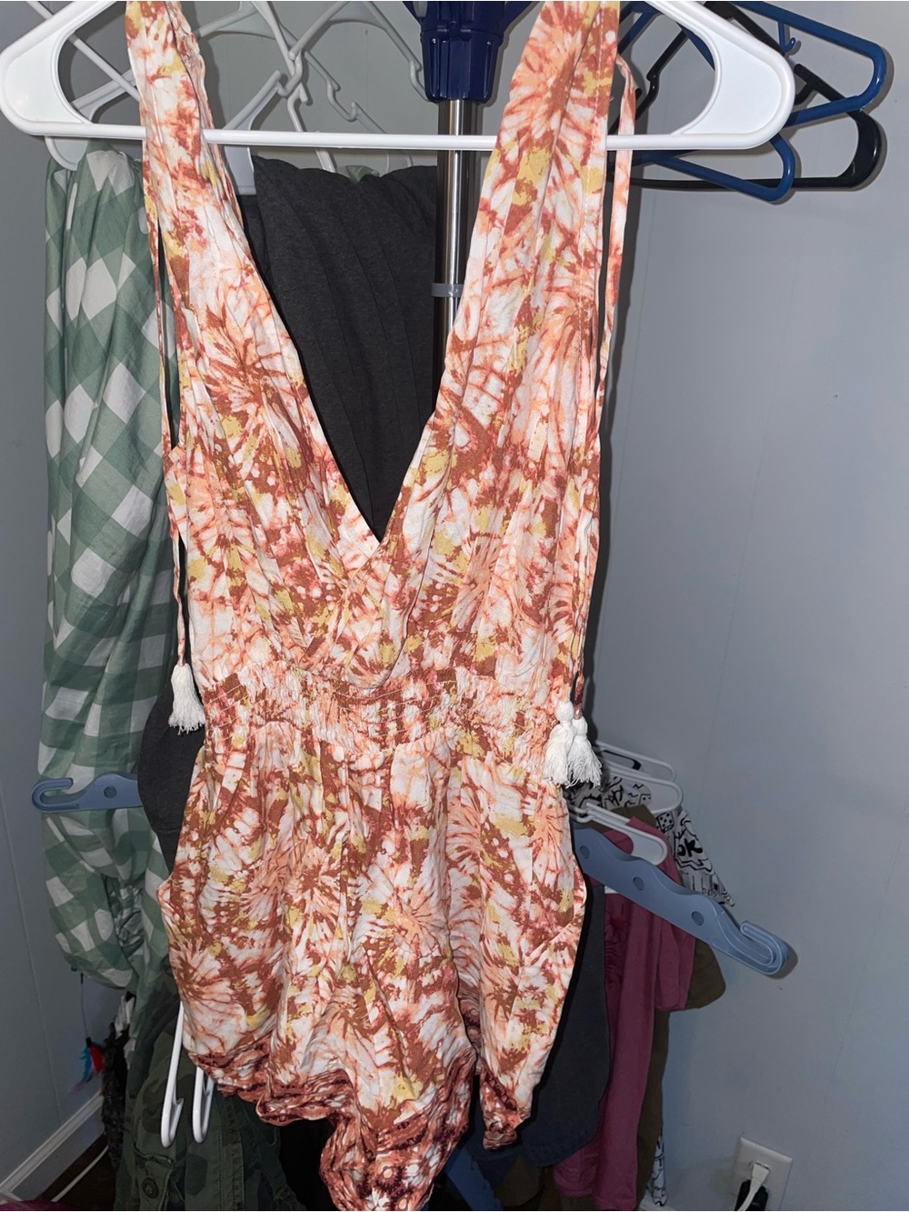 BeBop Peach & Mustard Tie-Dye Sleeveless Romper